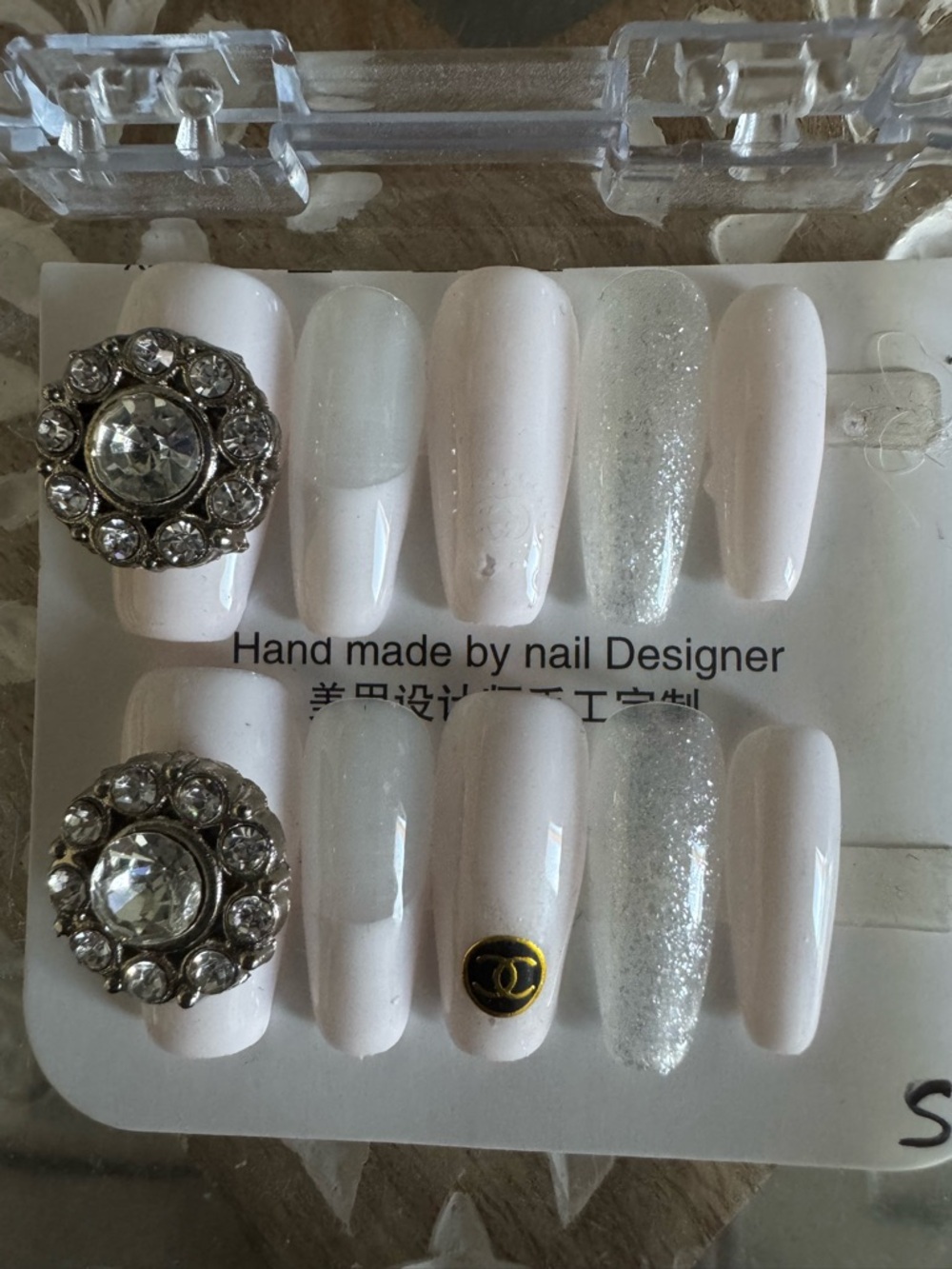 Bonitas Nails Chic White & Silver Press-On Nail Set with Crystal Accents - Picture 3 of 3
